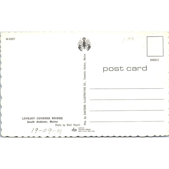 Lovejoy Covered Bridge South Andover ME Vintage Covered Bridge Postcard PC11 - Picture 2 of 2